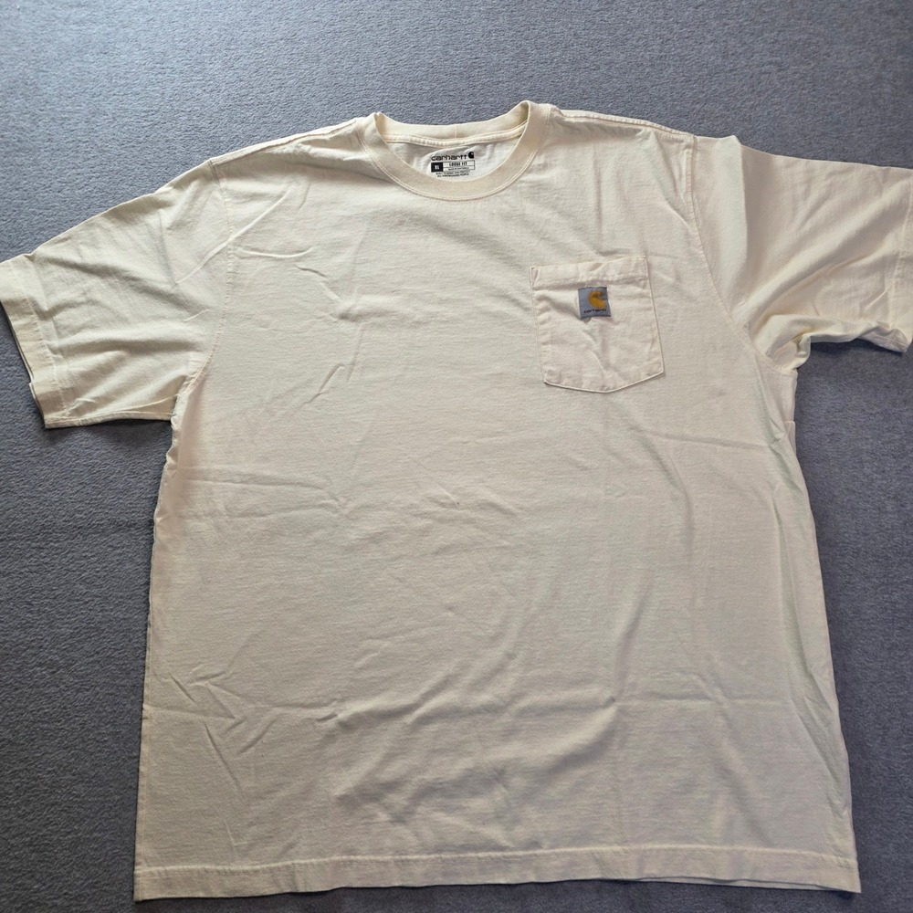 Carhartt Pocket T-Shirt Mens XL White Loose Fit Workwear Logo Short Sleeve Tee